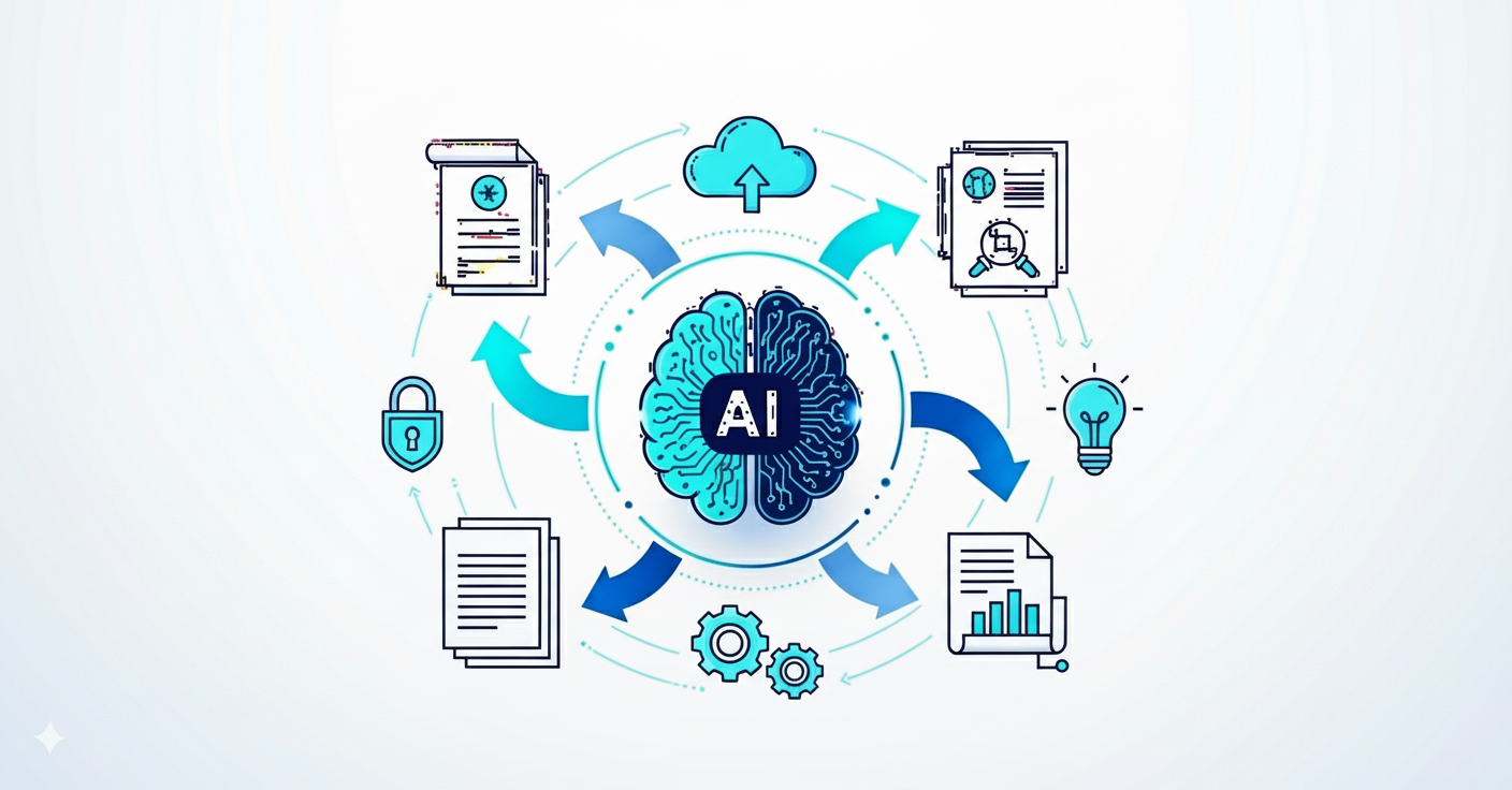 AI-powered summarization workflow diagram showing steps to extract and organize findings